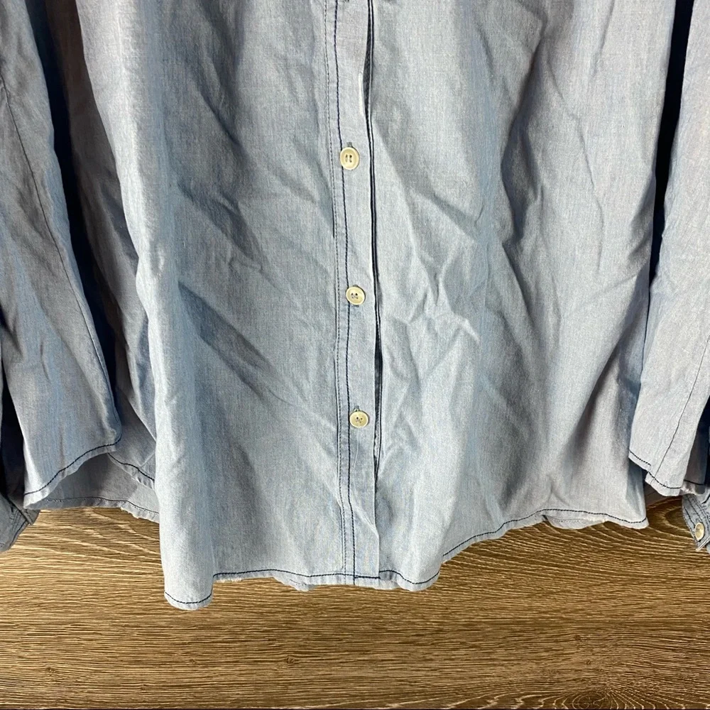 We the free blue raw hem button up - Picture 2 of 7